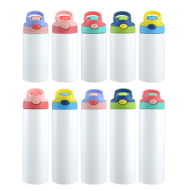 12oz Sublimation Straight Sippy Cup Flip Top Kids Bottle Stainless